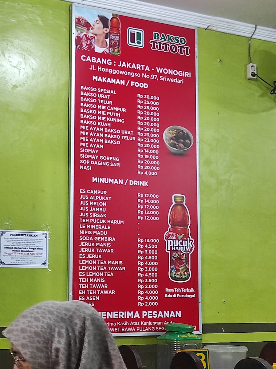 BAKSO TITOTI SOLO Menu - Image 1